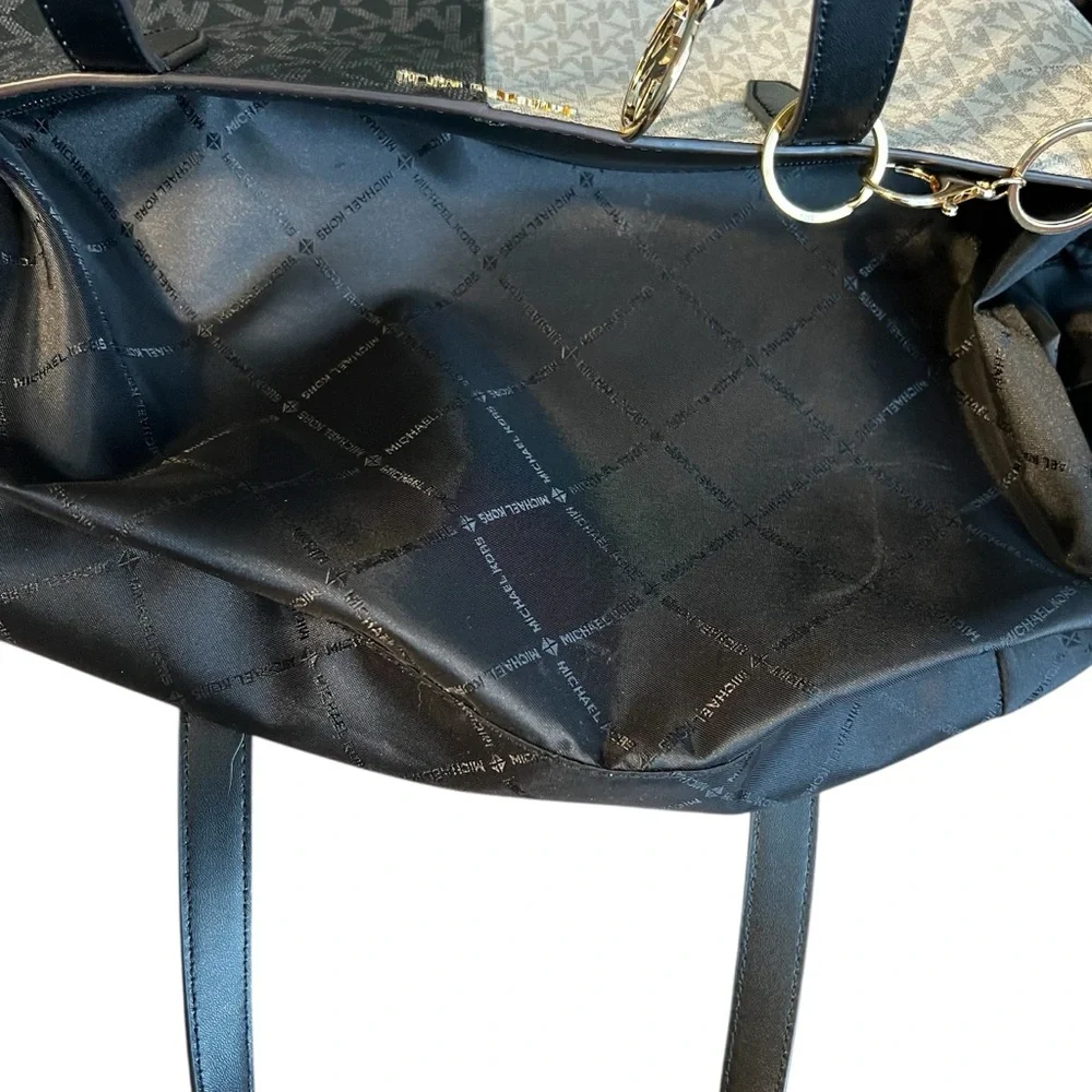 Michael Kors Black & White Logo Color Block Tote Bag Retail $448.